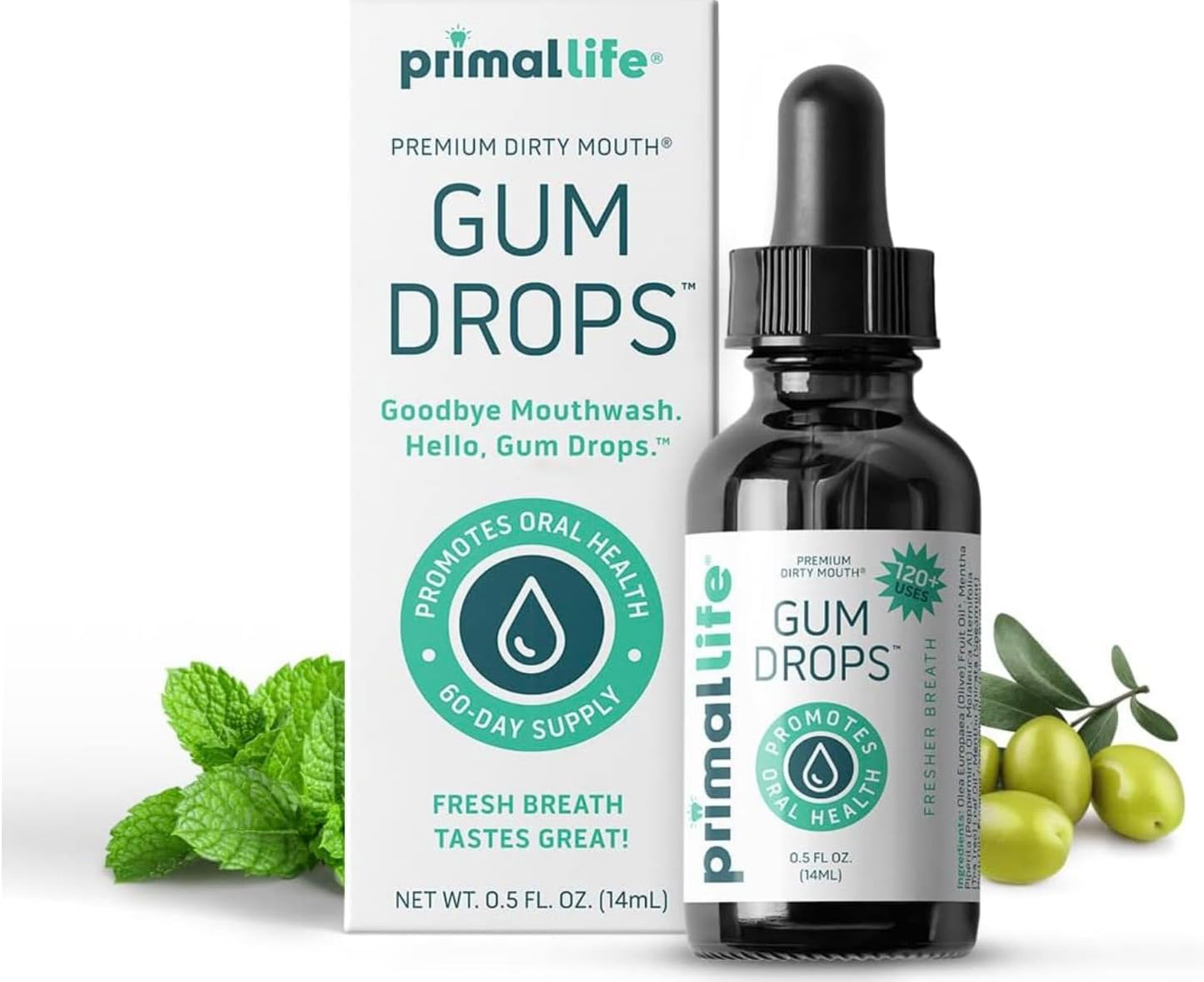 Primal Life Organics - Dirty Mouth Gum Serum, Natural Essential Oils, Promotes Good Breath, Mouthwash, Great on Your Gums, Paleo, Organic, Vegan, Gluten-Free (0.5 Fl. Oz) 2PACK + Sticker