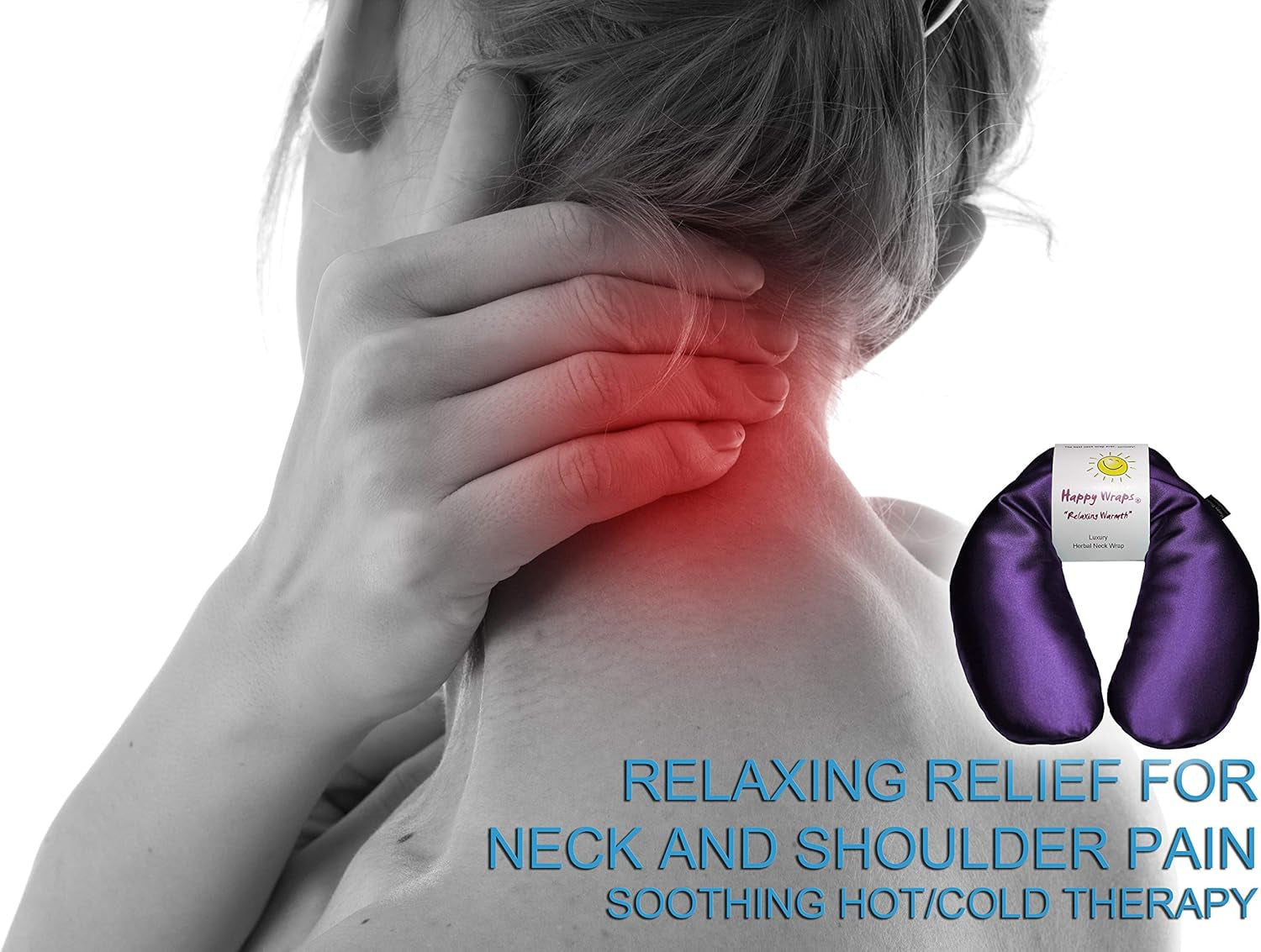 Microwavable Herbal Neck Wrap - Hot Cold Aromatherapy Neck Warming Pillow - Heating Pad for Migraines, Stress, Gifts for Women, Birthdays, Christmas and Free Sleep Mask - Amethyst Satin