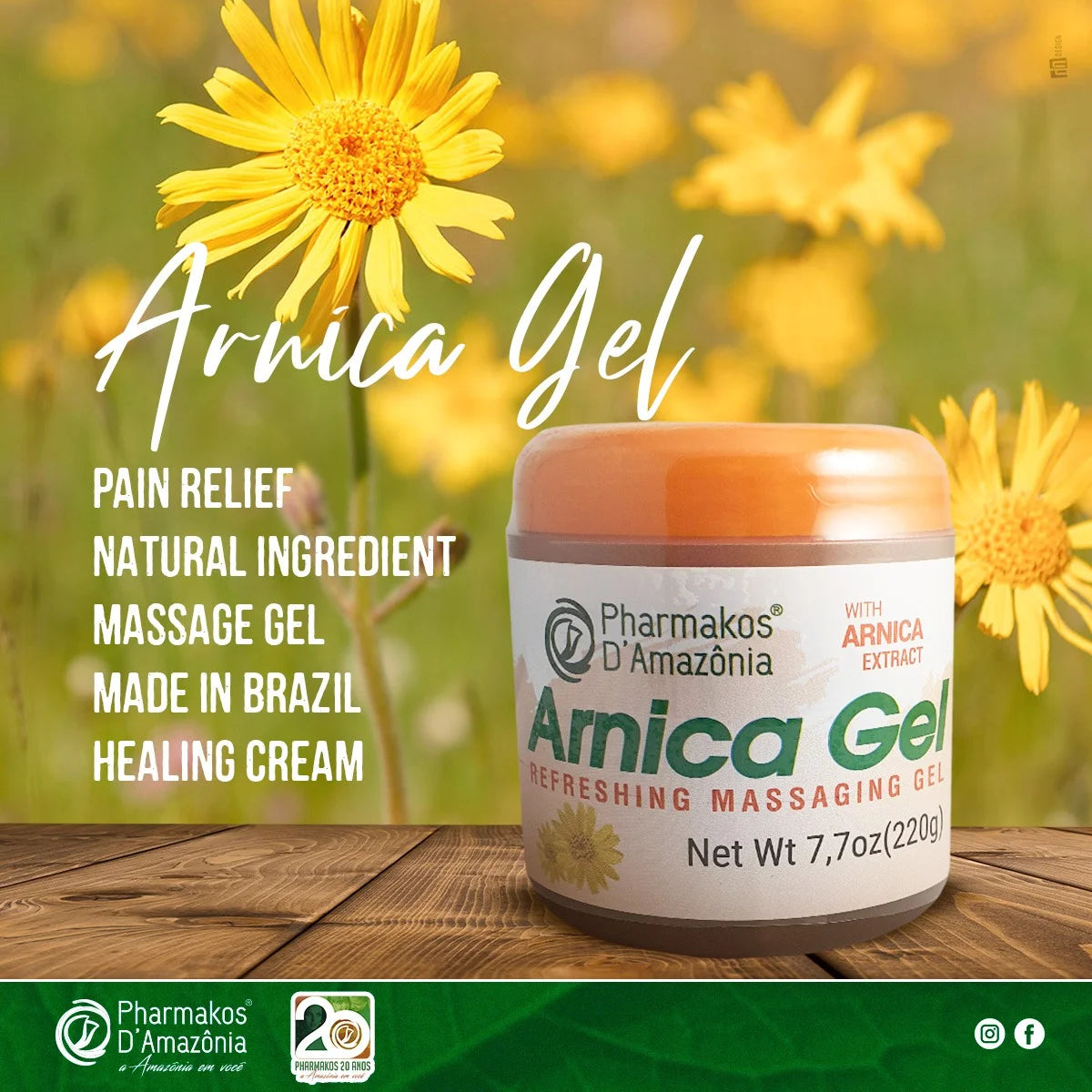 Arnica Gel Cream, Refreshing Massage Gel for Bruises, Swelling and Pain Relief, 7.7 Oz