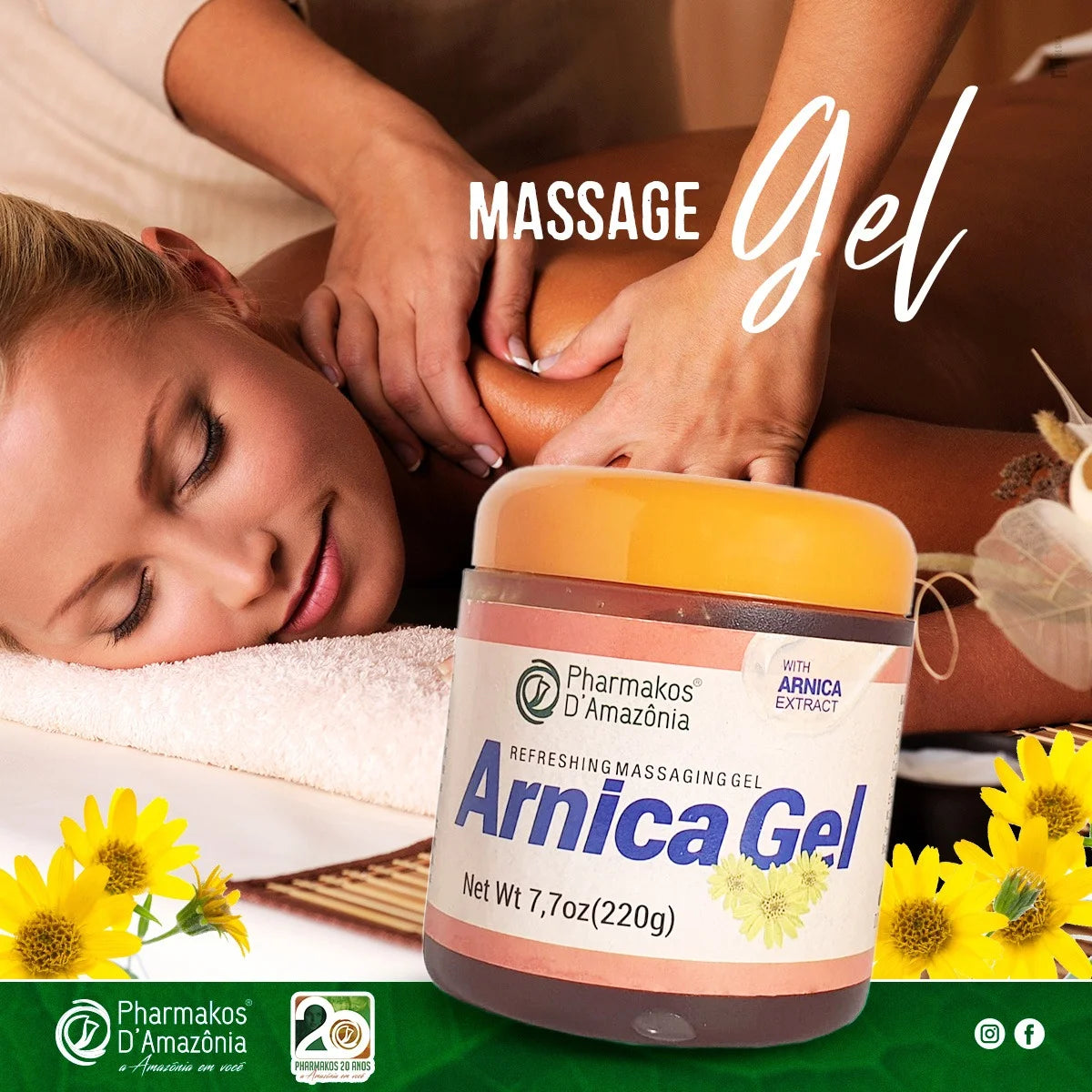 Arnica Gel Cream, Refreshing Massage Gel for Bruises, Swelling and Pain Relief, 7.7 Oz